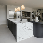 Statuario White quartz slab with brilliant white field and dramatic grey veining, Builder Stone Global, Norcross GA