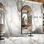 Calacatta Royale slab with bright white background and bold grey and gold veining, Builder Stone Global, Norcross GA