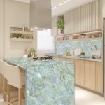 Tiffany quartzite slab with translucent blue-green tones and crystalline sparkle, Builder Stone Global, Norcross GA